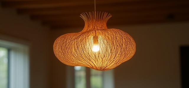 En unik, håndlaget pendellampe med organisk form.