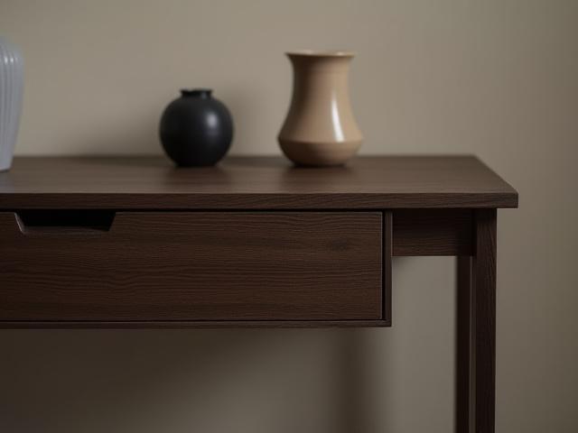 Moderne konsollbord i mørkt tre med diskrete detaljer